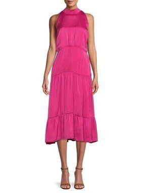 Sam Edelman Magenta High Neck Tiered Midi Dress | Size 6 | NWT